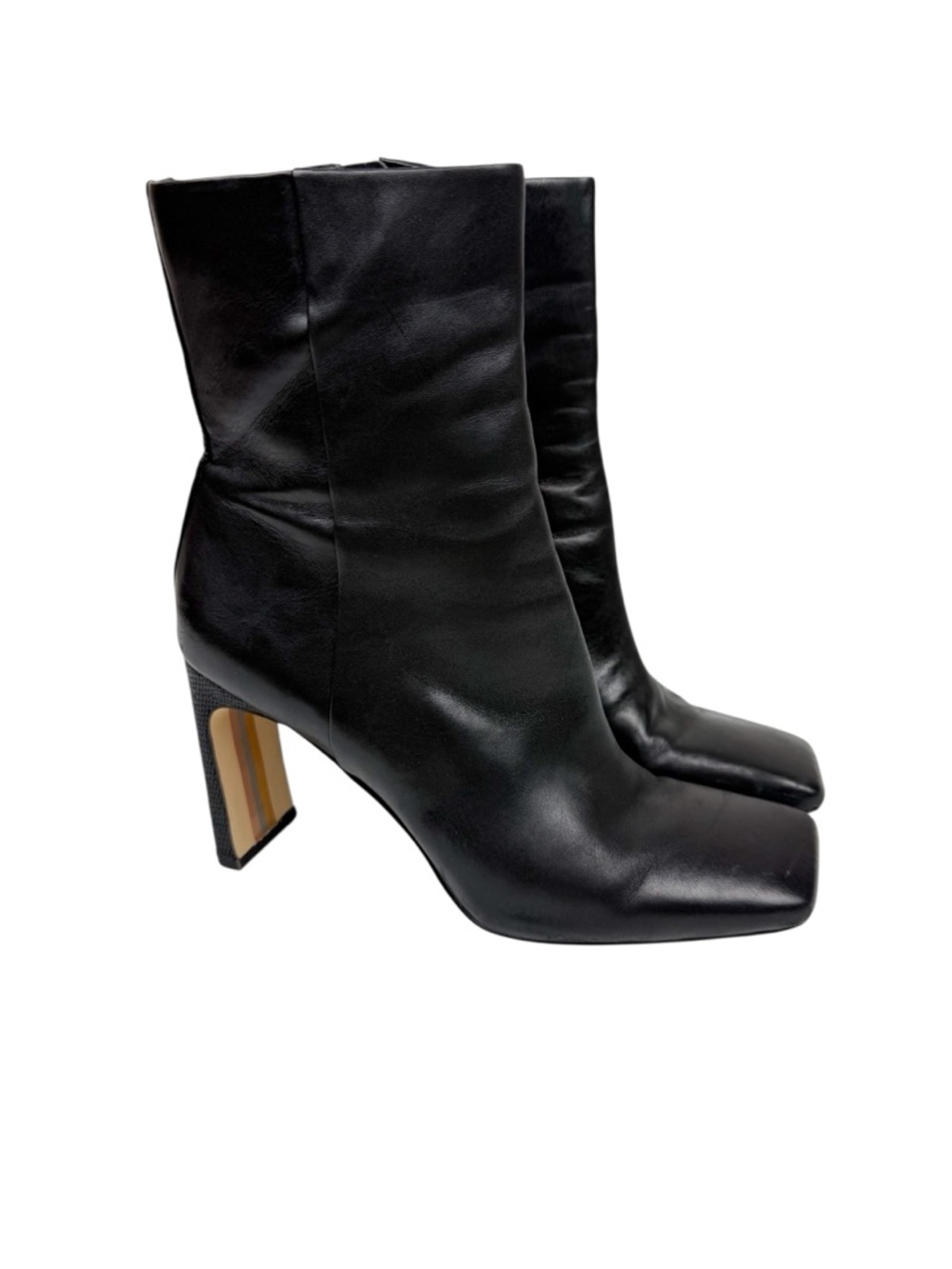 Sam Edelman Anika Black Leather Square Toe Heeled Ankle Boot Size 8.5
